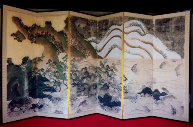 天野山金剛寺「日月山水図屏風」: 風に吹かれて 天野山金剛寺「日月山水図屏風」: 風に吹かれて